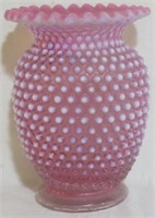 Fenton Opalescent Cranberry Vase 7.5x6"