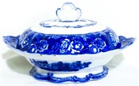 English flow blue covered tureen