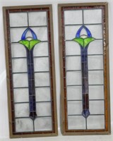 Pair stained & leaded glass windows