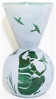 Pilgrim art glass green cameo 10" vase