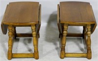 Matched pair oak butterfly drop side tables