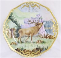 Limoges hand painted 11" charger w/ stag