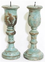 Pair painted candle prickets, 9"