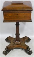 Rosewood carved pedestal tea caddy