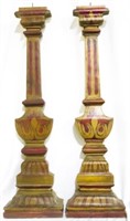 Pair painted candle prickets, 10.5" tall