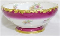 T & V Limoges hand painted footed punch bowl