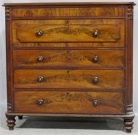 Burled front English four drawer chest