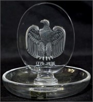 Lalique crystal pin dish with eagle, 4"