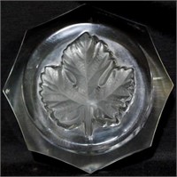 Lalique crystal leaf paperweight, 4"