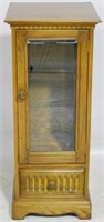 Oak beveled glass door cabinet, w/ drawer