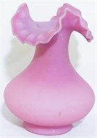 Fenton pink satin ruffled top 7.5" vase