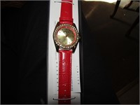 Manhattan Watch Red Leather Band Untested