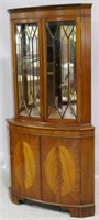 Inlaid English mahogany corner cabinet