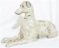 Laying hound figure, crack in neck, 9" tall