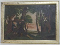 Framed European scene on board 18x25