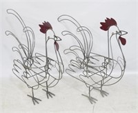 Pair wire chicken planters, 28.5" tall