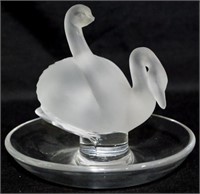 Lalique crystal pin dish with swans