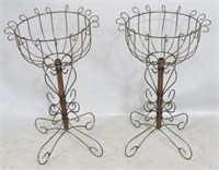 Pair wire planters, 27" tall