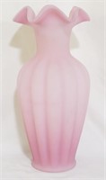 Fenton pink satin 11" ruffled edge vase