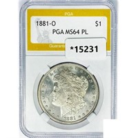 1881-O Morgan Silver Dollar PGA MS64 PL