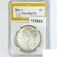 1881-S Morgan Silver Dollar PGA MS64 PL