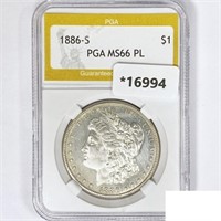 1886-S Morgan Silver Dollar PGA MS66 PL