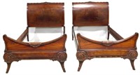 Fancy matching pair mahogany twin beds