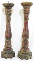 Pair painted candle prickets, 18"