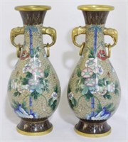 Matching pair Cloisonne enamel 9.5" vases