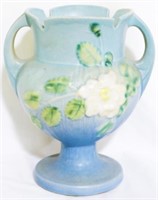 Roseville White Rose blue 8" vase