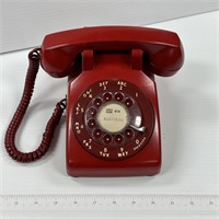 Red vintage rotary phone