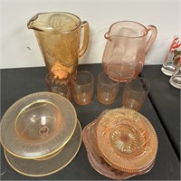 Pink depression and carrnival glass lot