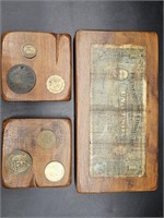 International Currency on Wooden Plaques