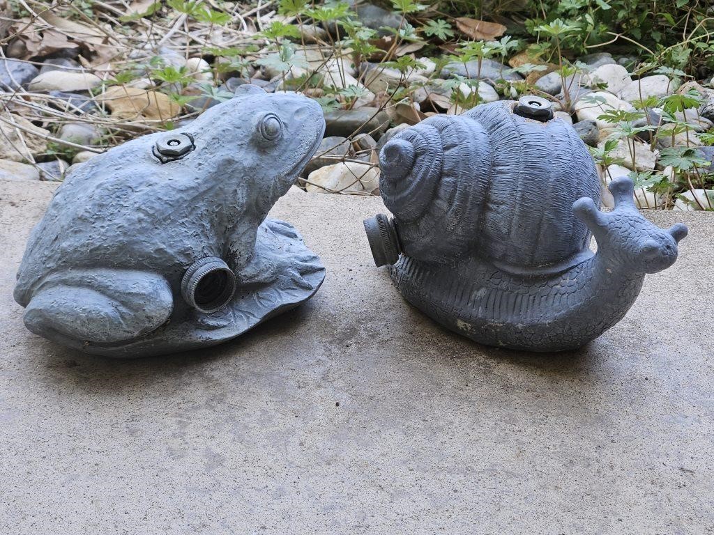 2- Decorative Sprinklers. Snail- 9 X 4 X 5 Frog-