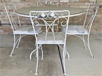 Metal Glass Top Patio Table & 4 Chairs. Table 42½