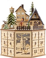 Wooden Advent Calendar  LED  Round Village