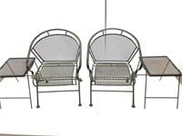 2 Round Spring Base Wrought Iron Chairs w/Tables