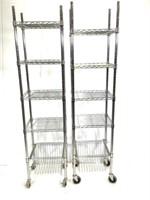 Pair of Metal Wire Shelf Units on Casters