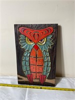 Vintage owl carved in wood and painted