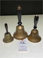 3 VTG Brass Bell W/ Wooden Handle