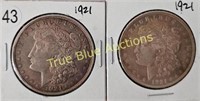 1921 Morgan Dollar, AU/BU (2) Coins