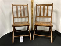 2- VTG  Childs Tiger Oak Folding Chairs