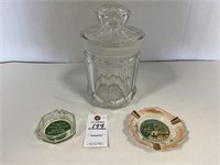 VTG Cigar Glass Counter Jar & 2 Ashtrays