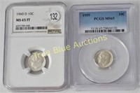 1959/1960D Roosevelt Silver Dimes, MS65/66
