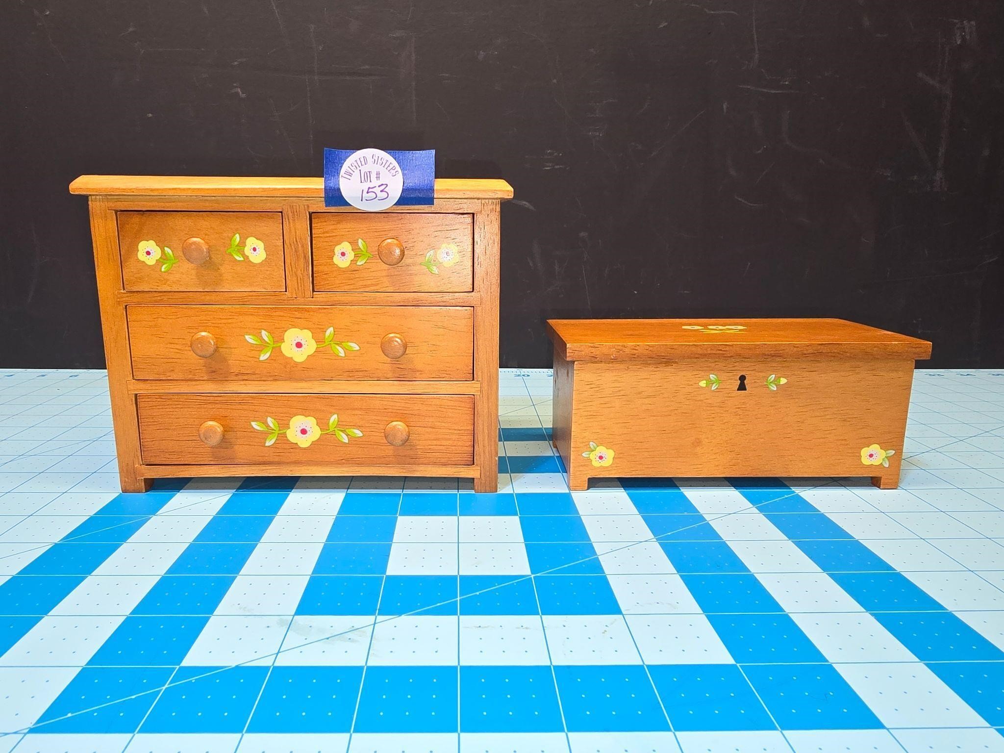 Miniature wooden dresser and hope chest
