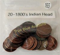 1800's Indian Head Cent Circulated (20) Coins