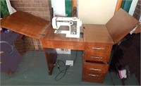 White Precision Zig Zag Sewing Machine in Cabinet