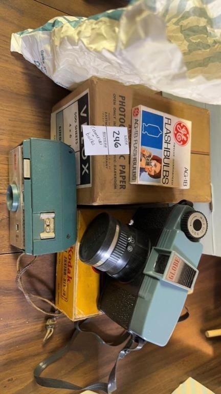 Old kodak camera & another, flash bulbs