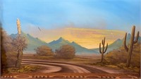 Vintage Southwest Desert Wood framed, inknown