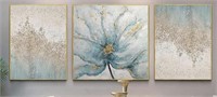 ARTROAD 3 PIECE FLOWER CANVAS PAINTINGS (BLUE AND